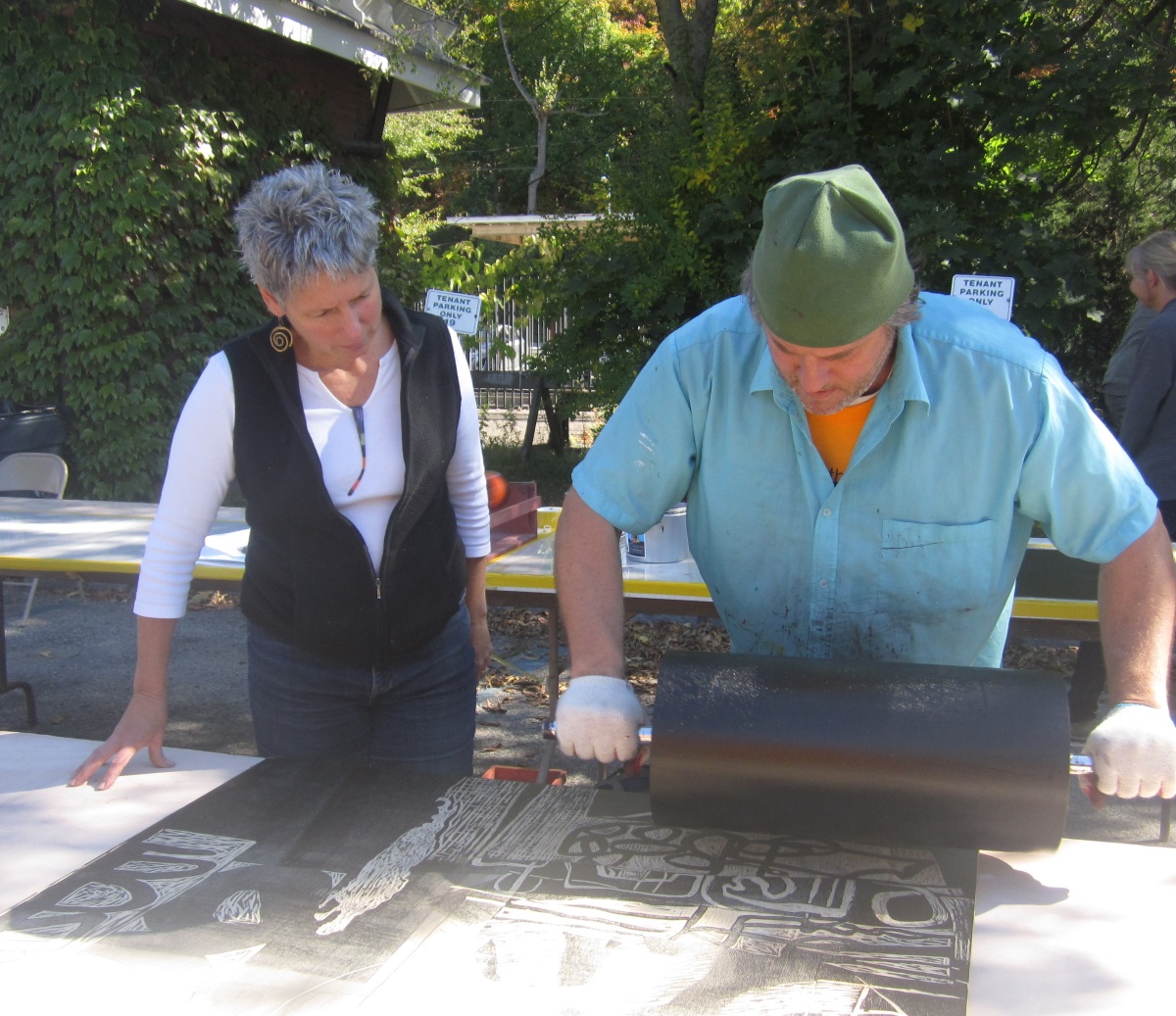 Barbara Smith Gioia with Rob Swainston at Garrison Art Center Steamroller Printmaking Festival