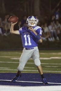 Freshman quarterback Brandon Twoguns sets up for a pass at the Haldane-Pawling Homecoming under the Lights game on Sept. 26.