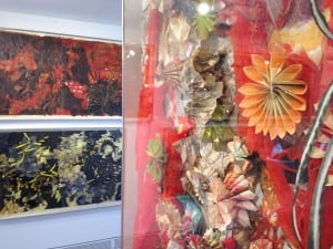 Judy Pfaff-detail of Rosie's Bed and two mixed media pieces from the series Year of the Dog