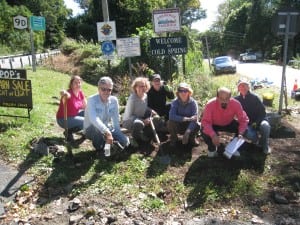 Garden Welcome — from left, Linde Ostro, Max King, Linda Lange, Laura Klehr-Keyes, Mary Newell, Philip Giordano and Lynnette Rajala-Langton