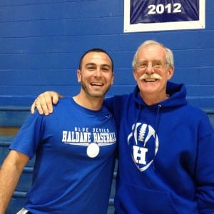 Varsity boys basketball coach Joe Virgadamo and John Merante, both Haldane alumni (photo provided)