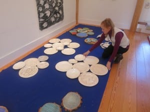 Stacey Farley with some of her work