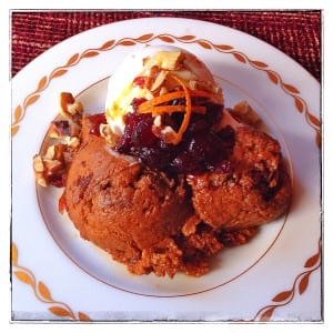 Indian pudding with cranberry-walnut sauce (Photo by J. Dizney)