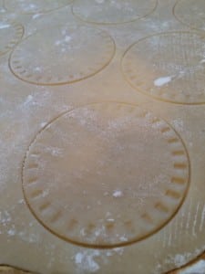 Use a cookie or pastry tool to cut circles for turnover wraps. 
