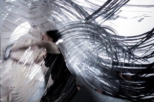 Jaanika Peerna does a window drawing performance in Berlin in spring 2014 (photo by Reelika Ramot)