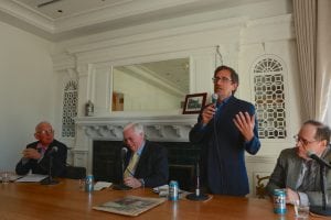 Andrew Revkin, standing, along with, from left, Joseph Plummer, Floyd Norris and Stuart Elliott (photo by Ross Corsair)