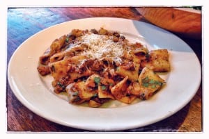 Calamarata with chicken livers (photo by J. Dizney)