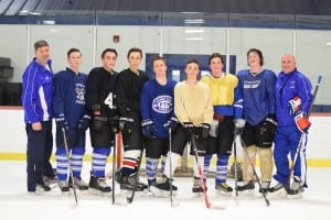 Haldane's hockey squad (left to right): Head coach Mike Grean, Danny Heitmann, Mike Harmancin, Jacob Cox, Ramsey Heitmann, Luke Junjulas, James Sherman, Joe Orza, assistant coach Pete Gianatiempo (Absent: Anthony Percacciola)