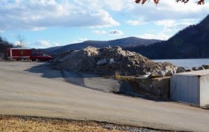 Dirty snow piles up at the edge of the Cold Spring Village Garage site on Fair Street.