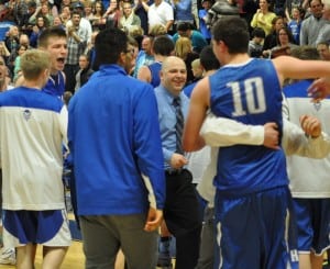 Haldane boys celebrate their win over Chester March 10.