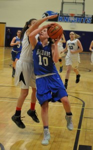 Haldane's Allie Monteleone drives to the basket in the regional semifinal March 10.