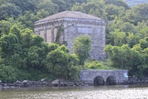 The Catskill Aqueduct supplies water to New York City and passes beneath the Hudson River, emerging at the base of Breakneck Ridge as shown here. Cold Spring will tap into the aqueduct in the fall while repairs are made to the village dams. (File photo by M. Turton)