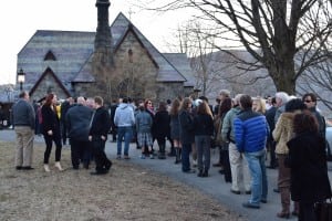 Many had to wait outside the parish hall at St. Mary-in-the-Highlands Church, which was filled beyond capacity as hundreds came out to mourn the loss of Logan Flood. (Photo by M. Turton)