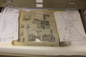 One of many large drawers full of maps, surveys, drawings and illustrations at PHM