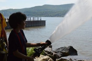 Junior firefighters had the chance to spray real fire hoses into the Hudson River.