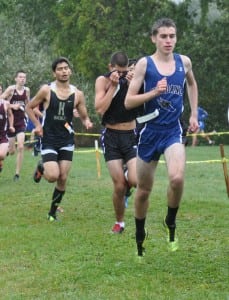 Haldane's Jonas Petkus races in the cold and wet Brewster Bear Classic on Oct. 3. (Photo by Peter Farrell) 