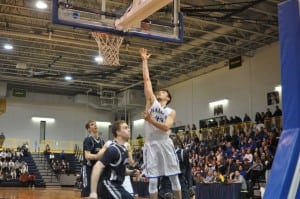 Will Zuvic scores two of his 17 points in Haldane's 35-34 victory over Stony Brook in the Class C regional final on March 4 (Photo by Peter Farrell)