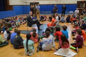 Fifth-grade students at Haldane interview U.S. Rep. Sean Patrick Maloney for a documentary project (photo provided)  