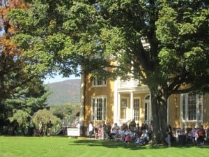 A group gathered on the lawn in front of the mansion at Boscobel, several autumns ago. (File photo by A. Rooney)