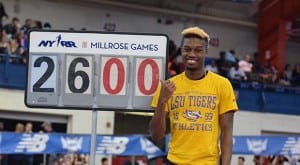 Grey after his 26-foot leap at the NYRR Millrose Games on Feb. 20 (Photo courtesy ny.milesplit.com)