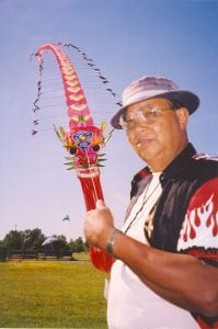 Charles Stewart flying a kite train (photo provided)