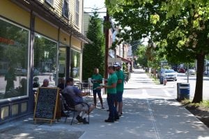 The sidewalk is more than 17 ft wide in front of The Garden Cafe. (Photo by M. Turton)