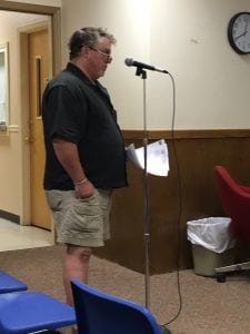 Water and Sewer Superintendent Greg Phillips addresses the Village Board on July 12. He is typically the only department head who attends the meetings in which reports are submitted. (Photo by K.E. Foley)  