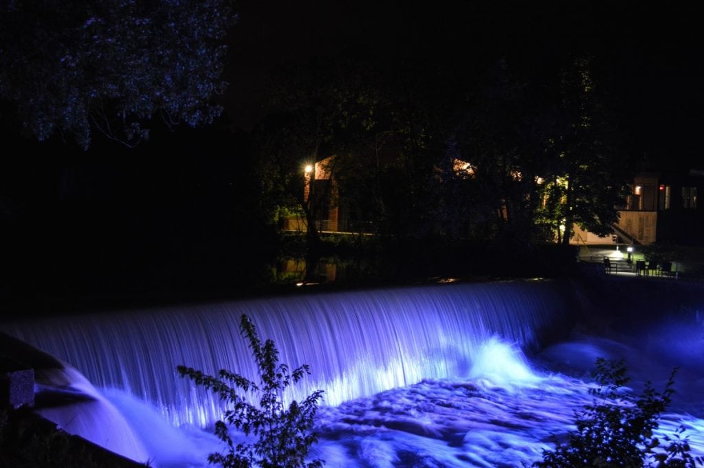 Roundhouse Falls, at night, in City of Beacon.