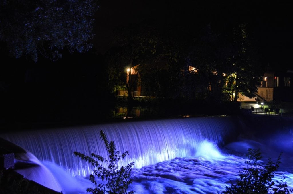 Roundhouse Falls, at night, in City of Beacon. 