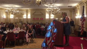 In this screen grab from a Journal News video, Putnam County Executive MaryEllen Odell speaks at a Women for Trump rally in Albany on Oct. 12.