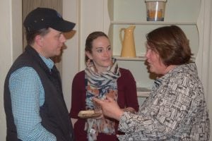 Sean McNall and Nora Rosoff of the Hudson Valley Shakespeare Festival with outgoing Chamber president Alison Anthoine. (Photo by M. Turton)