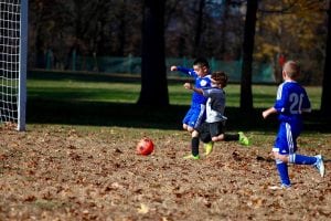 Oliver Sanders (in gray) takes a shot on goal against East Fishkill in a Philipstown Soccer Club game on Nov. 6. East Fishkill defeated the U8 Storm, 1-0. (Photo by Sheila Williams)