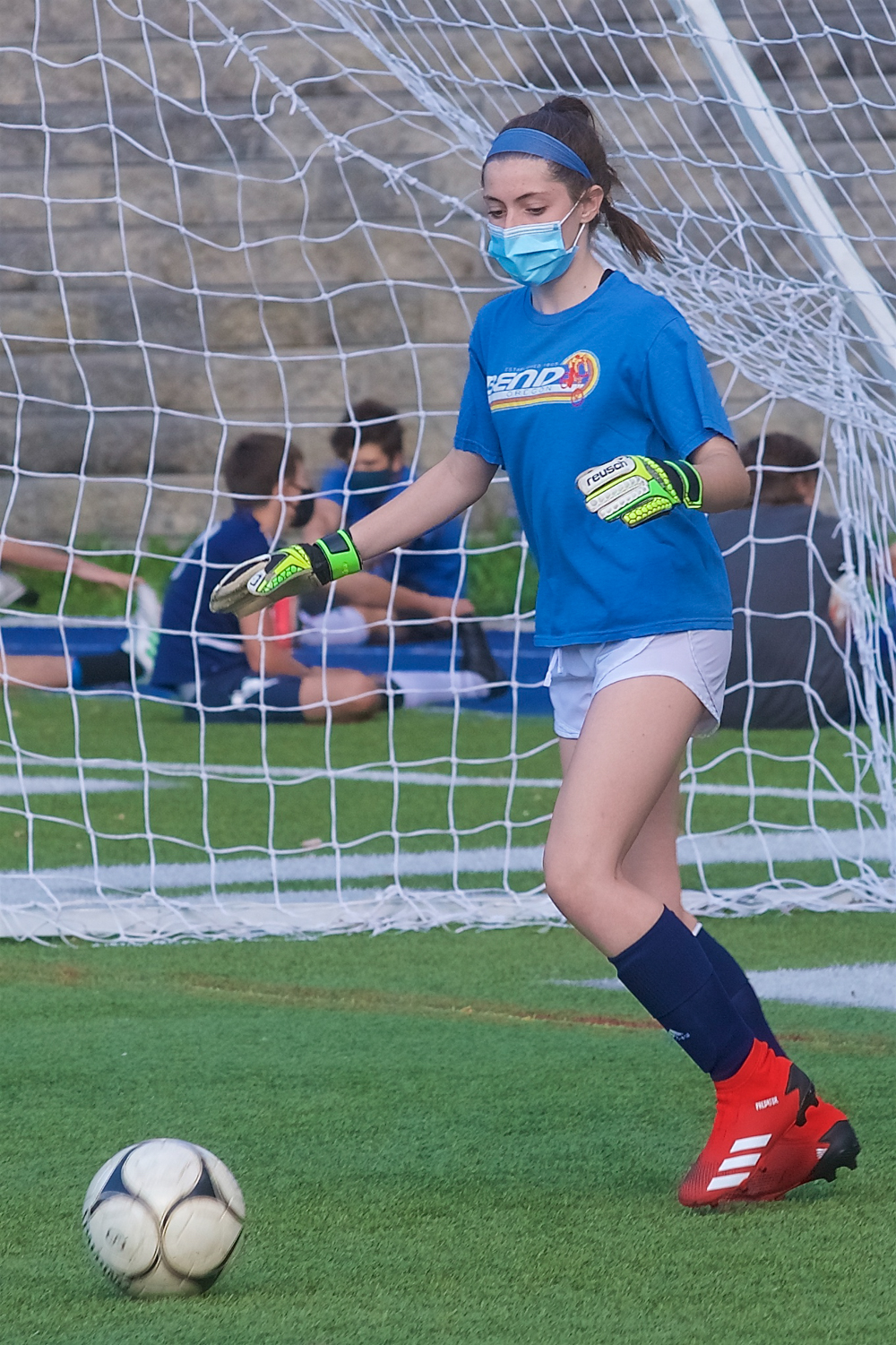 Freshman keeper Ruby Poses