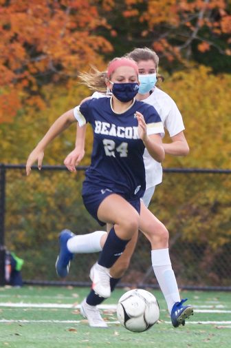 Eighth-grader Reilly Landisi (24) scored her first two varsity goals for the Bulldogs against Peekskill.