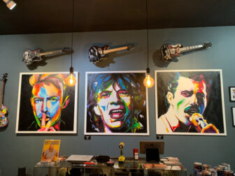 Portraits of David Bowie, Mick Jagger and Freddie Mercury by Ron Williams