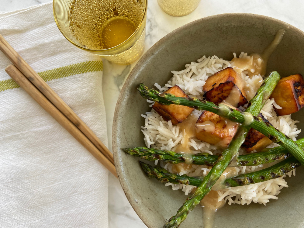 Miso Tofu with Grilled Asparagus