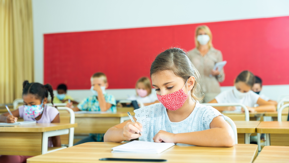 children masked at school