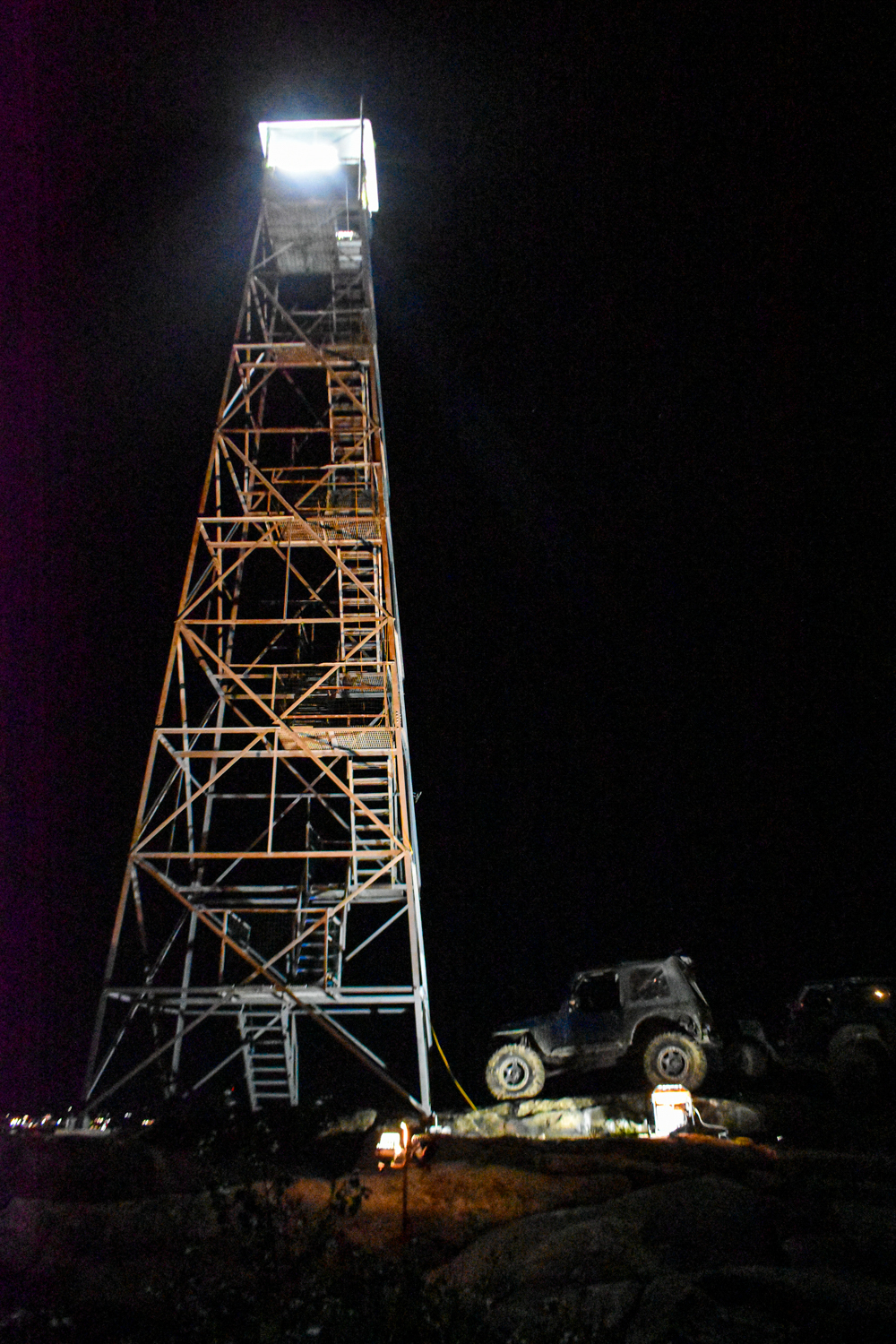 The Beacon Fire Tower, illuminated