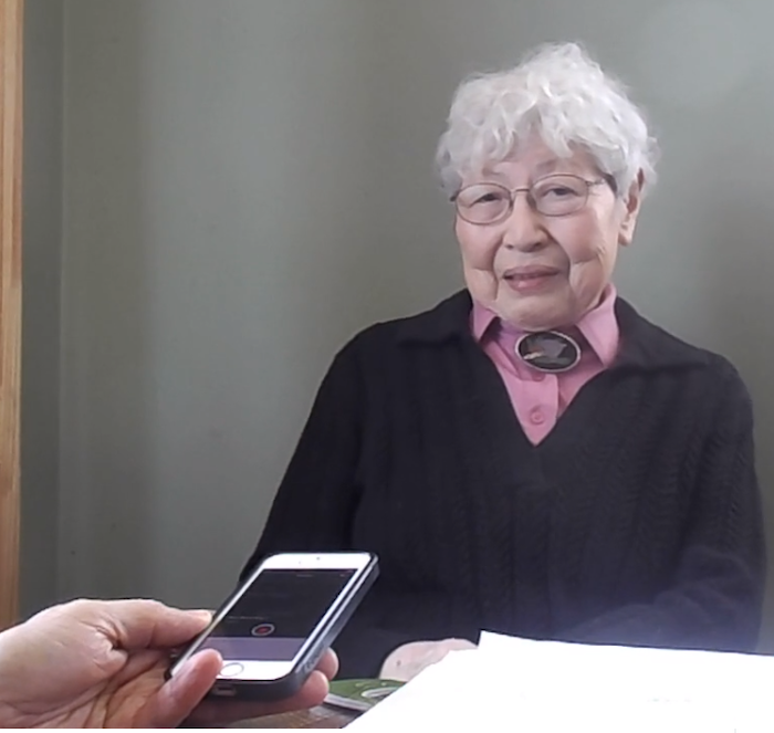 Tomiko Morimoto West being interviewed in 2017 for an oral history project