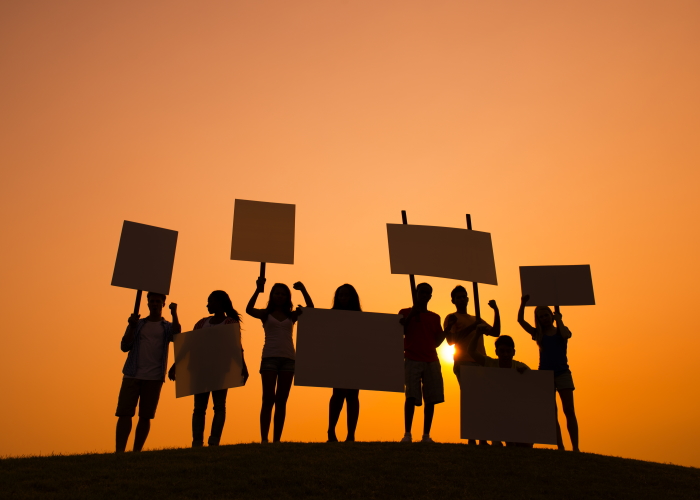 Protestors with signs