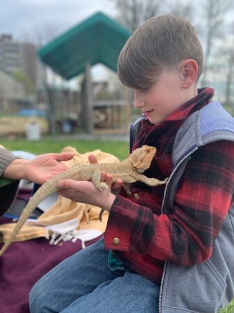 A Navigator got hands-on experience with a bearded dragon during dragon month.