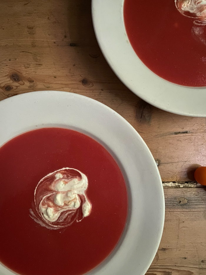 No-Cook Tomato Soup with Dilled Goat Cheese