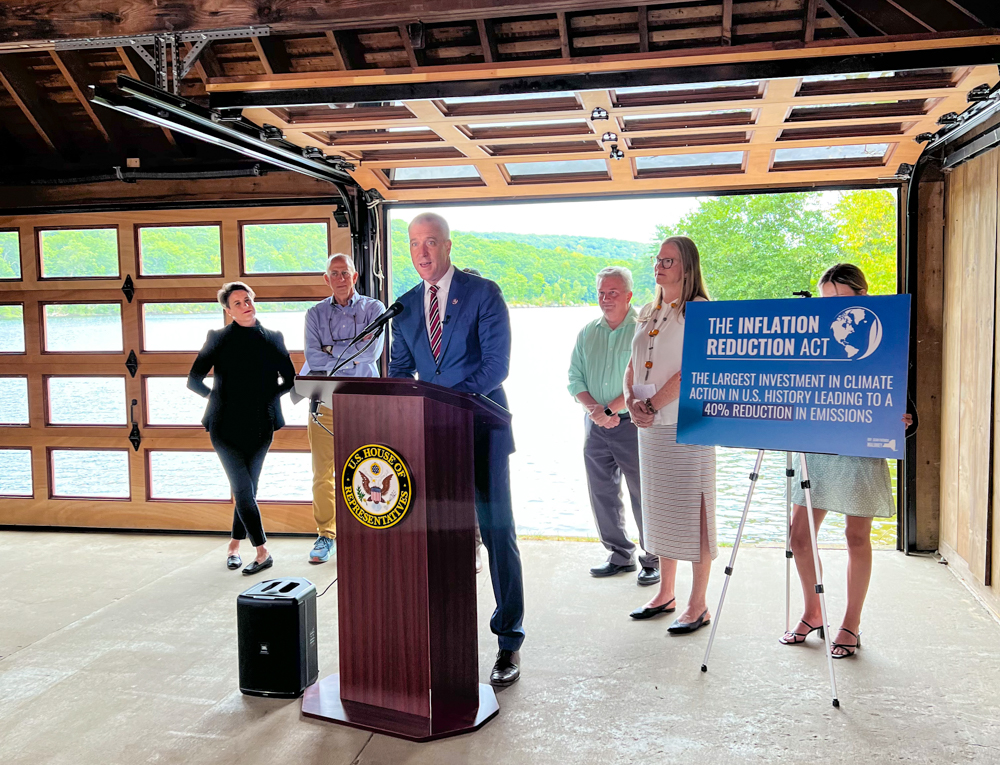 Rep. Sean Patrick Maloney spoke at the Glynwood Center on Wednesday about the passage of the Inflation Reduction Act. Photo by B. Cronin