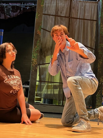 Jonah Mensch directs Evelyn Moreno at a rehearsal at Beacon High School for Green With Hunger. Photo provided