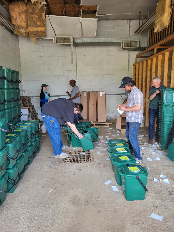 Philipstown Town Board members, volunteers and a town employee assembled food composting kits in May for distribution. Photo by Karen Ertl