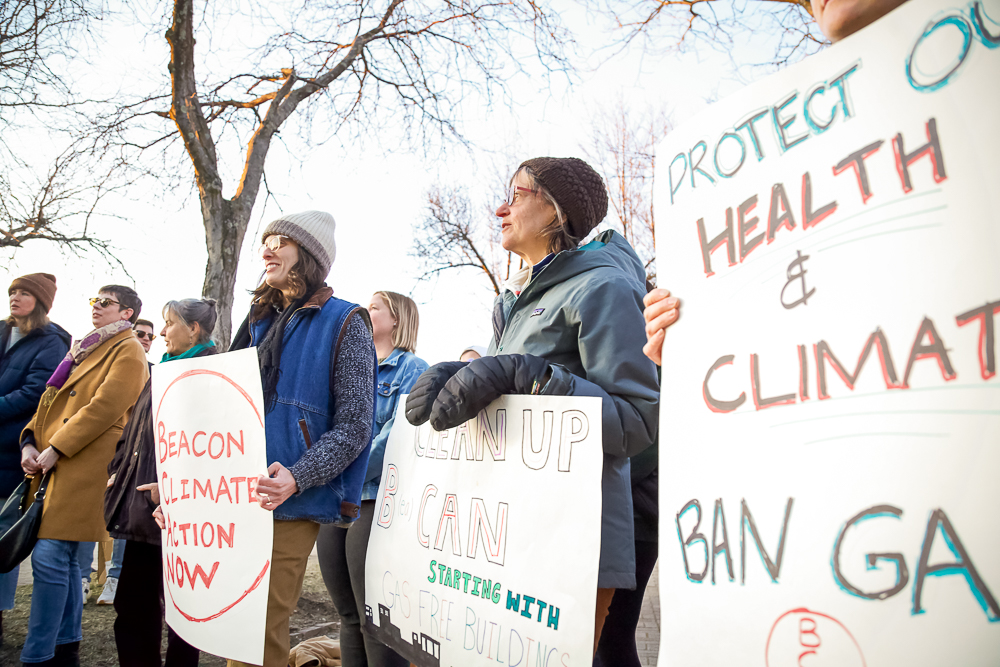 Members of Beacon Climate Action Now and Food & Water Watch rallied at Polhill Park on Monday (March 20) before the City Council vote. Photo by Valerie Shively.