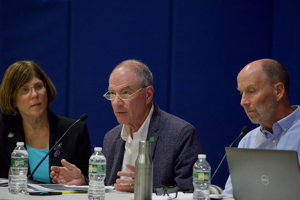 Linda Cooper, the Taconic Region director for state parks; Matthew Davidson, the state parks deputy commissioner; and Richard Shea, the former Philipstown supervisor who is on the board at Fjord Trail Inc., responded to questions. Photo by Ross Corsair