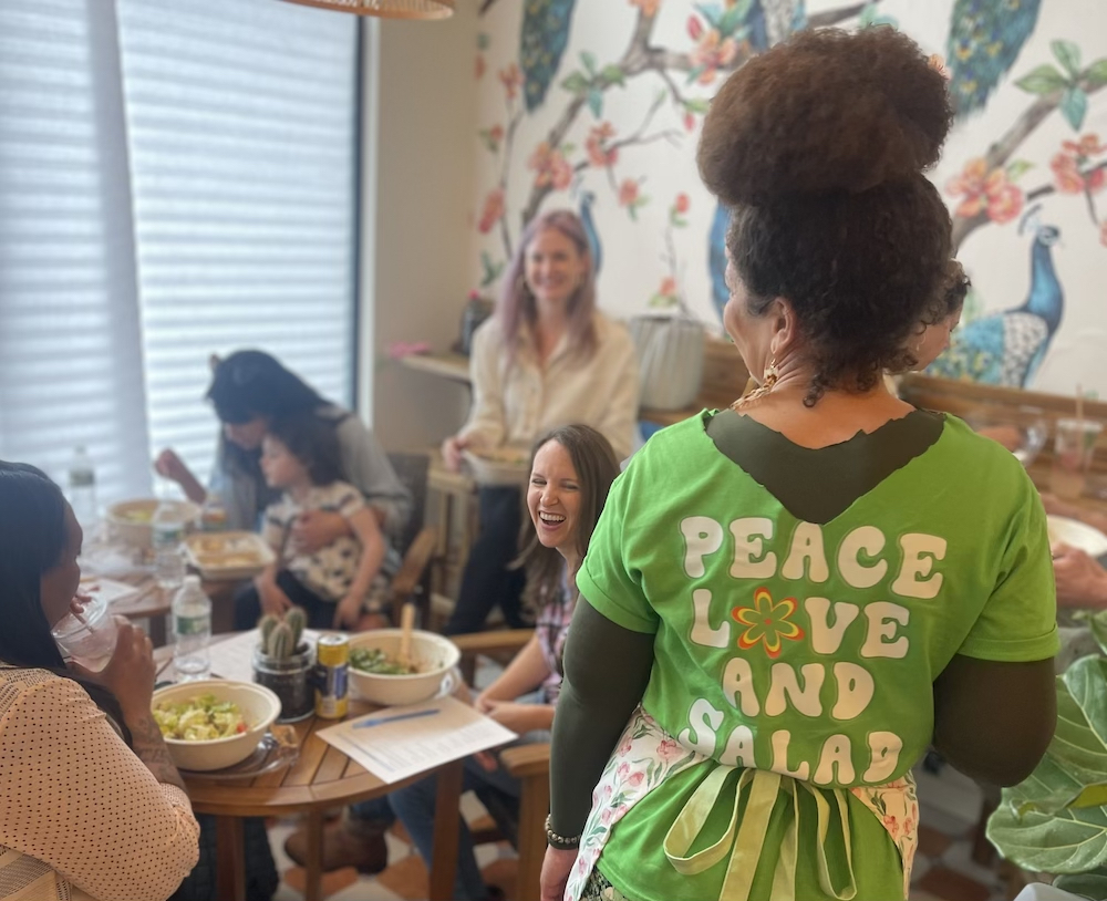 Branche speaks to customers while spreading her message of peace, love and salad. Photos by K. Merry