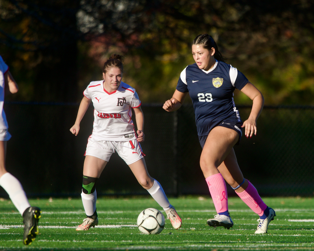 Senior defender Sara Gonzalez (23) protects the goal against Port Jervis in Beacon's win on Monday.