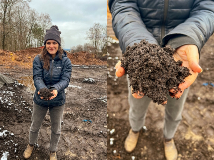 Molly Lindsay of Community Compost with a handful of the finished product (Photos by B. Cronin)